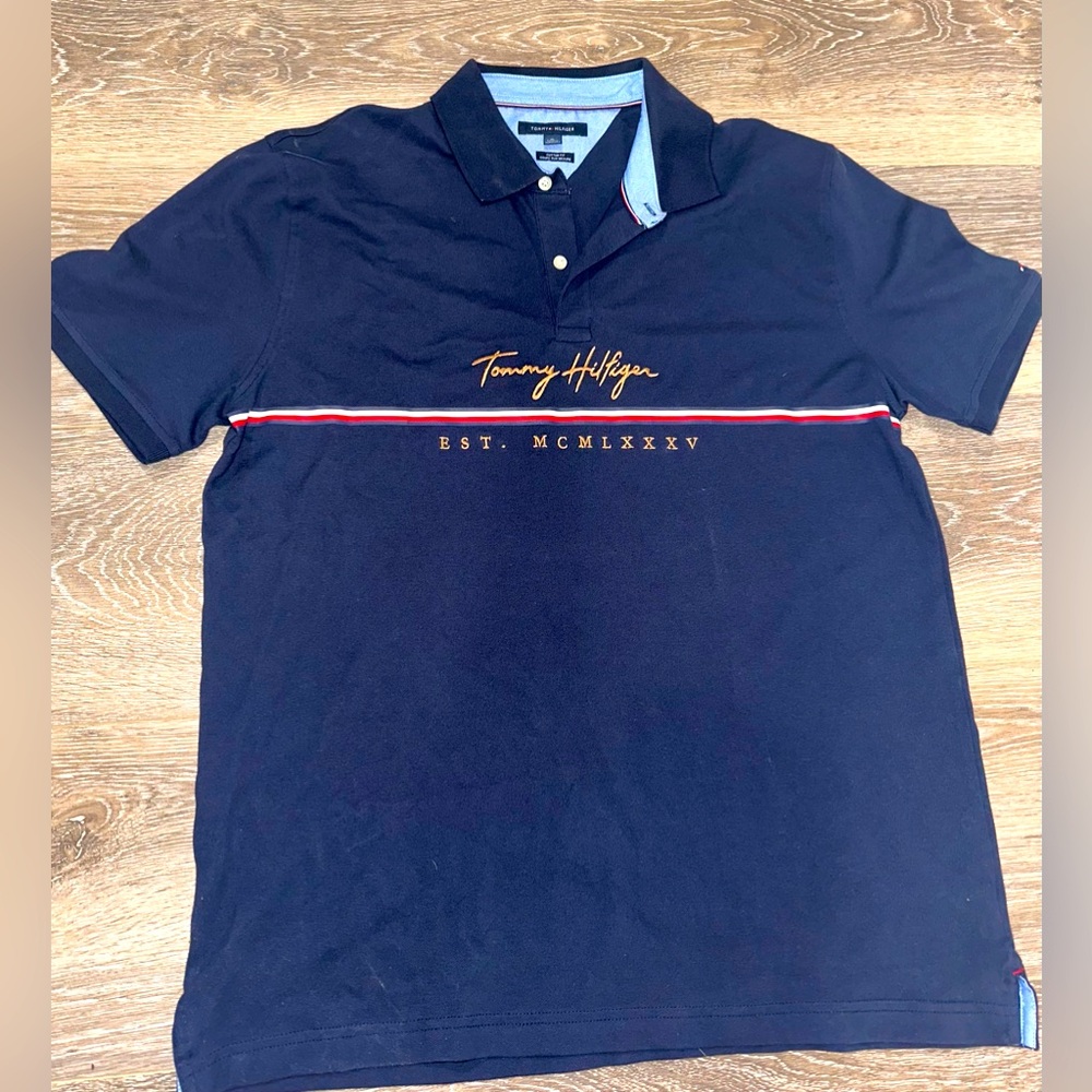 Tommy Hilfiger Polo Shirt Men's XL Navy Blue Custom Fit Classic Casual